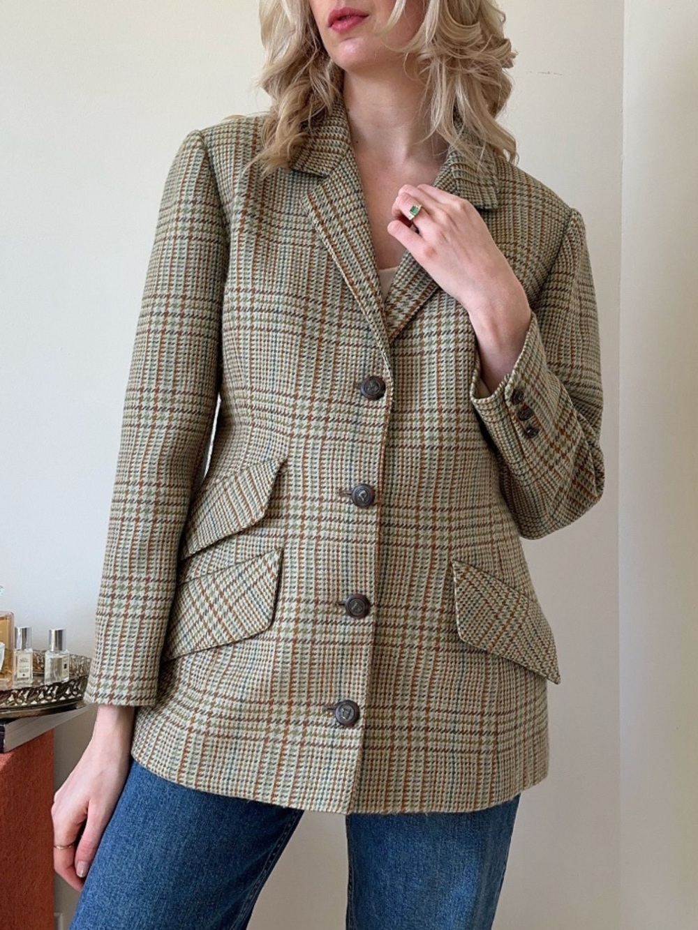70's Italian Vintage Wool Plaid Women's Blazer